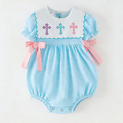 Blessed Easter Cross Embroidered Dress Set | Spring Kids Collection