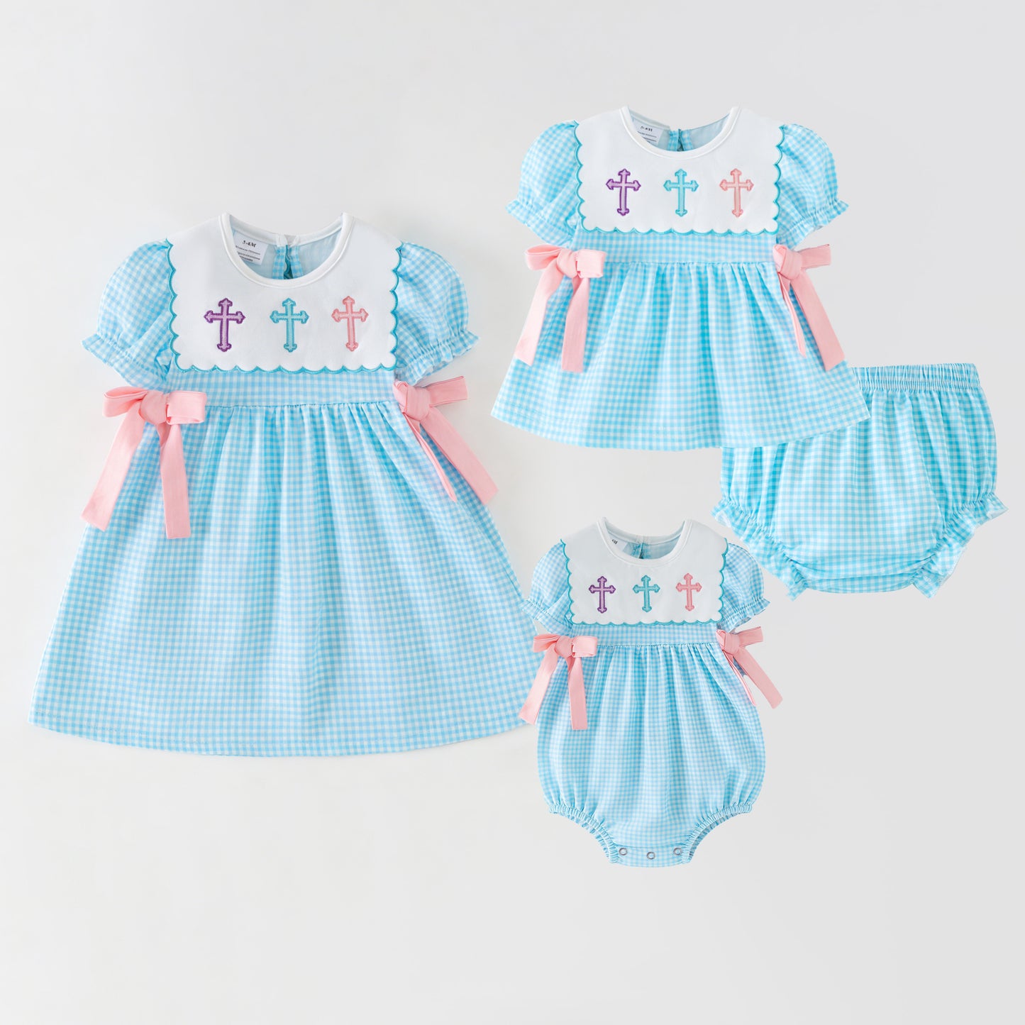 Blessed Easter Cross Embroidered Dress Set | Spring Kids Collection