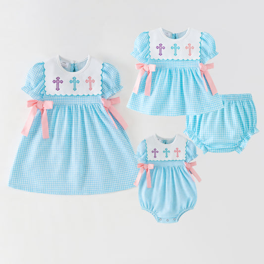 Blessed Easter Cross Embroidered Dress Set | Spring Kids Collection