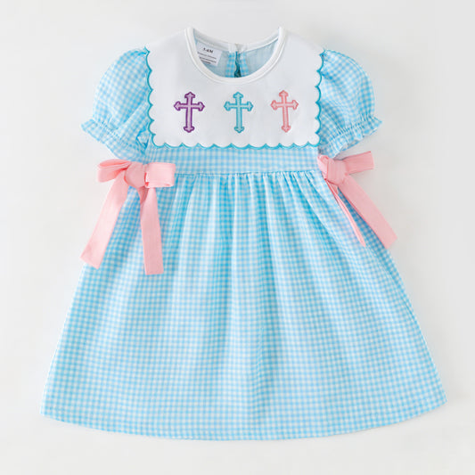 Blessed Easter Cross Embroidered Dress Set | Spring Kids Collection