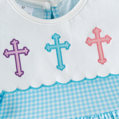 Blessed Easter Cross Embroidered Dress Set | Spring Kids Collection