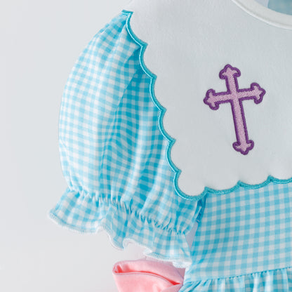 Blessed Easter Cross Embroidered Dress Set | Spring Kids Collection