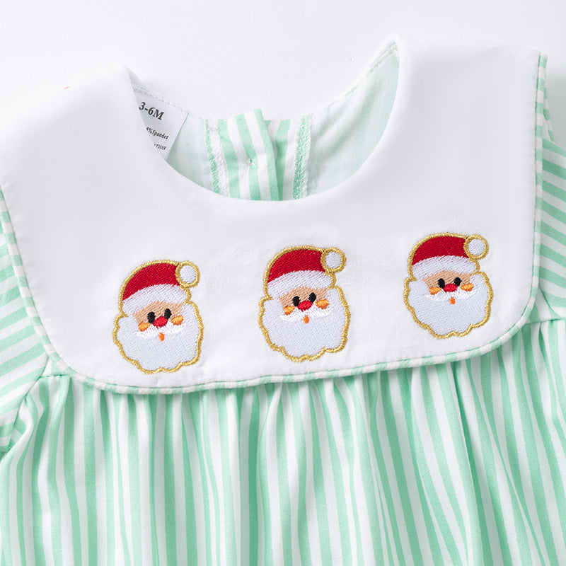 Christmas Kids Smocked Outfit Set – Santa Embroidery Green Sibling Collection