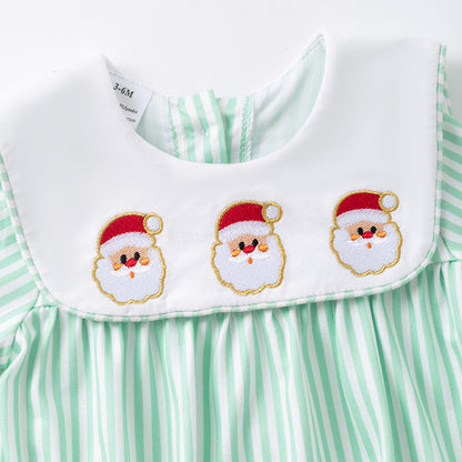 Christmas Kids Smocked Outfit Set – Santa Embroidery Green Sibling Collection