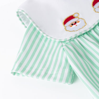 Christmas Kids Smocked Outfit Set – Santa Embroidery Green Sibling Collection