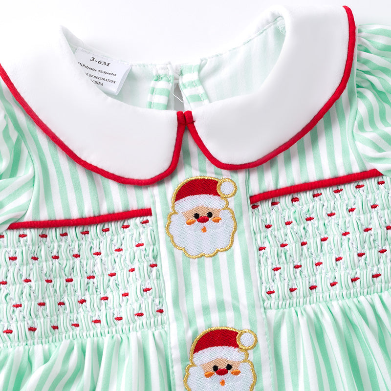 Christmas Kids Smocked Outfit Set – Santa Embroidery Green Sibling Collection