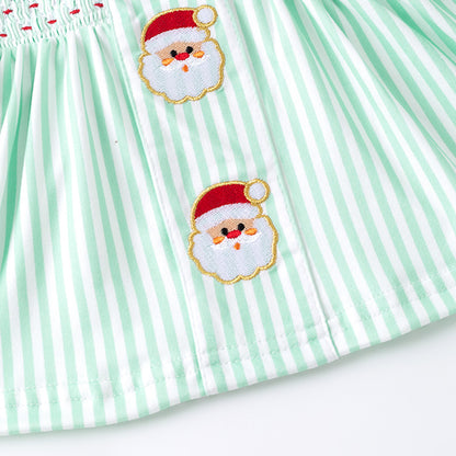 Christmas Kids Smocked Outfit Set – Santa Embroidery Green Sibling Collection