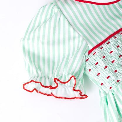 Christmas Kids Smocked Outfit Set – Santa Embroidery Green Sibling Collection