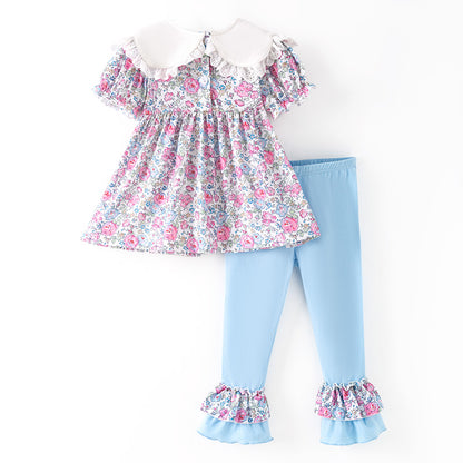 Fall Thanksgiving Girls Smocked Outfit Set – Pumpkin Embroidery Floral Sibling Collection