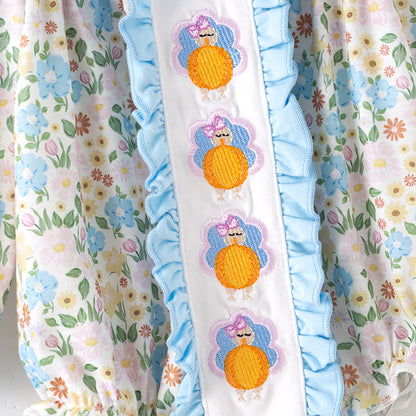 Thanksgiving Girls Smocked Outfit Set – Turkey Floral Embroidery Sibling Collection