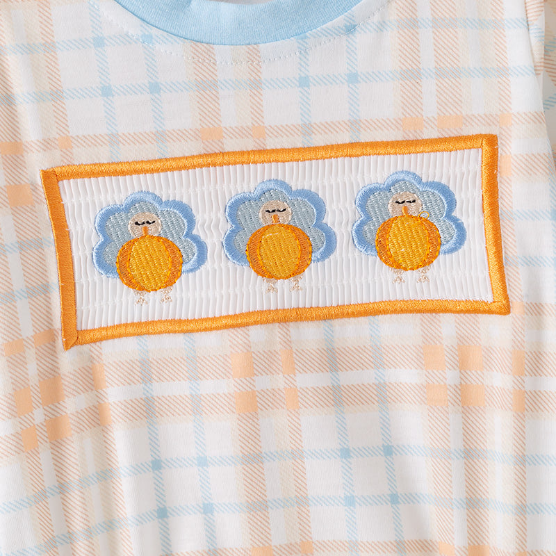 Thanksgiving Boys Smocked Outfit Set – Turkey Embroidery Sibling Collection
