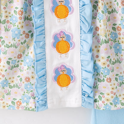 Thanksgiving Girls Smocked Outfit Set – Turkey Floral Embroidery Sibling Collection