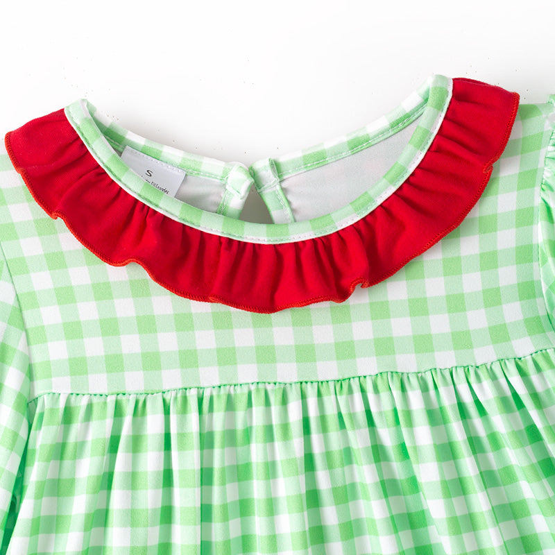 Girls Christmas Sibling Matching Outfits – Gteen Stripes Tree Embroidery Collection