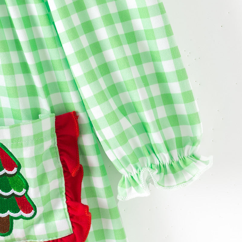 Girls Christmas Sibling Matching Outfits – Gteen Stripes Tree Embroidery Collection