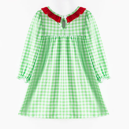Girls Christmas Sibling Matching Outfits – Gteen Stripes Tree Embroidery Collection