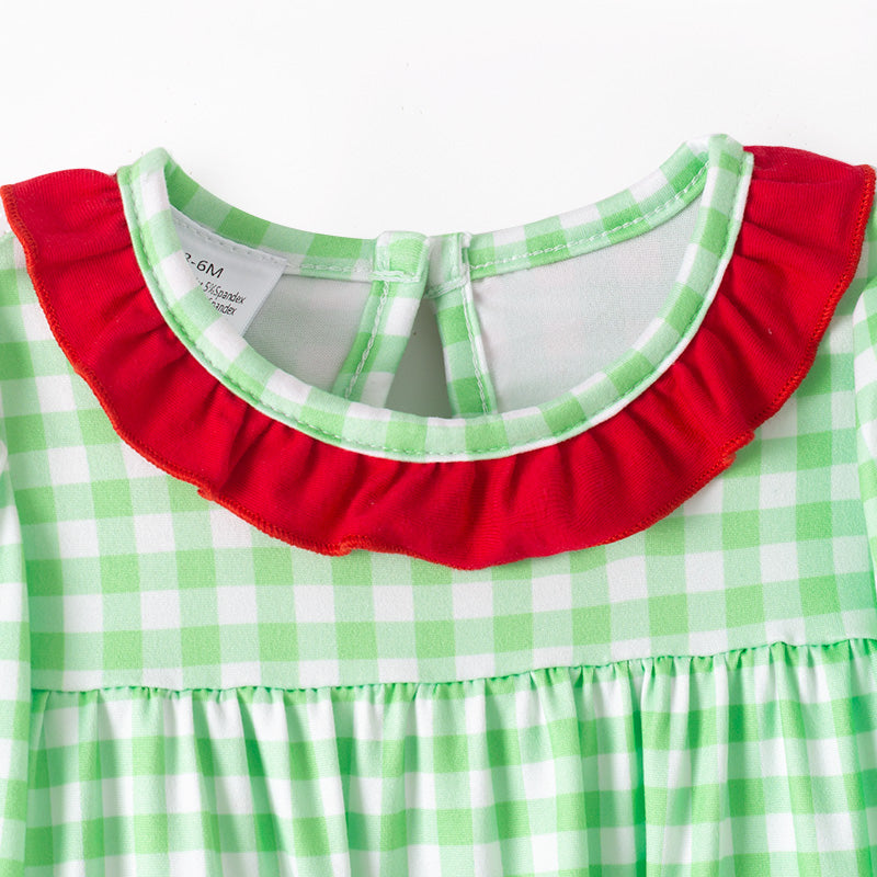 Girls Christmas Sibling Matching Outfits – Gteen Stripes Tree Embroidery Collection