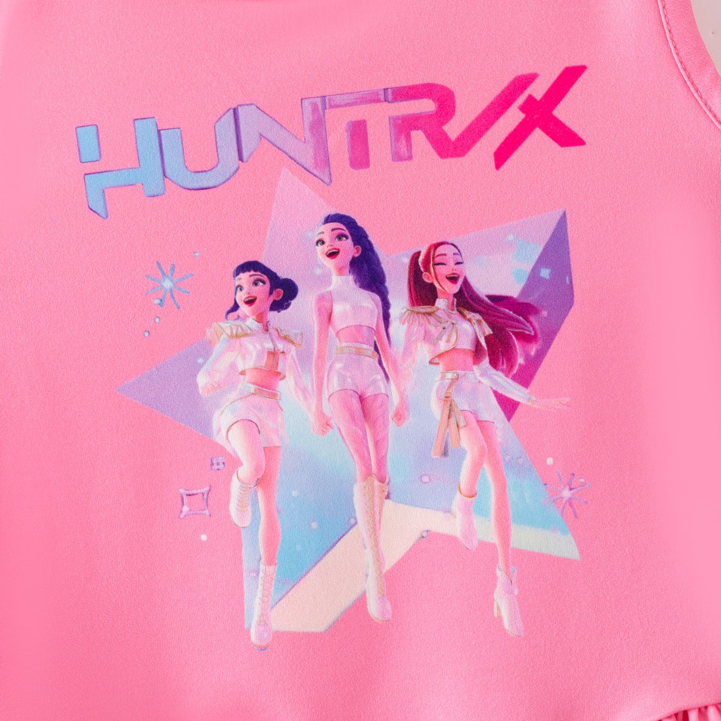 Girls Summer K-Pop Demon Hunter Printed Pink Bell Pant Set