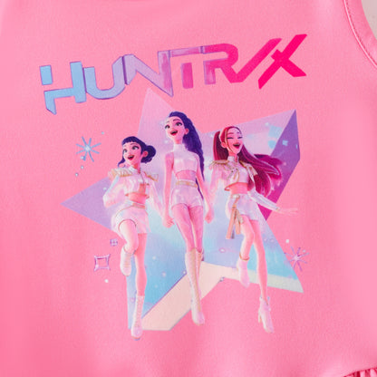 Girls Summer K-Pop Demon Hunter Printed Pink Bell Pant Set