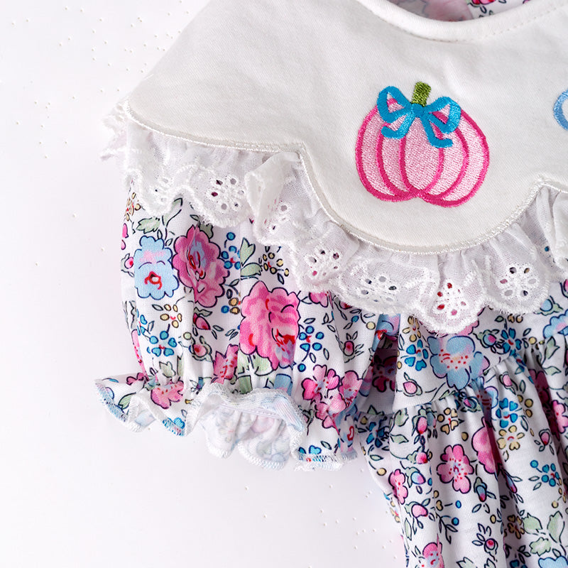 Fall Thanksgiving Girls Smocked Outfit Set – Pumpkin Embroidery Floral Sibling Collection