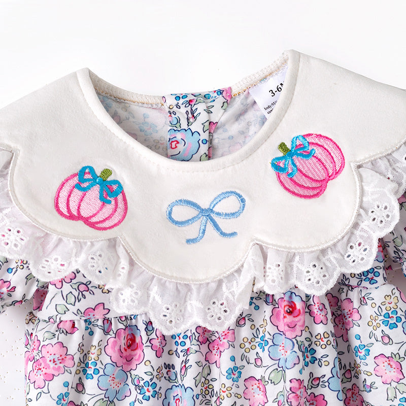 Fall Thanksgiving Girls Smocked Outfit Set – Pumpkin Embroidery Floral Sibling Collection