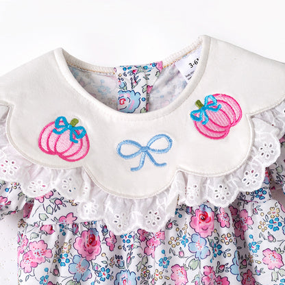 Fall Thanksgiving Girls Smocked Outfit Set – Pumpkin Embroidery Floral Sibling Collection