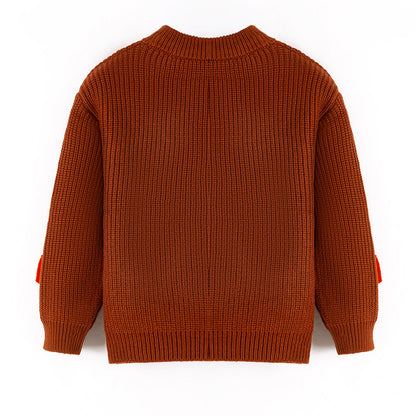 Brown Pumpkin Sweater with Bow Embroidery – Fall Must-Have