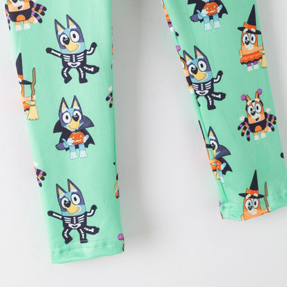 Girls Halloween Pumpkin Ghost Bluey Print Leggings
