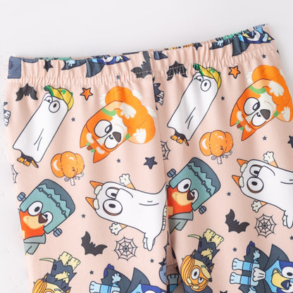 Girls Halloween Pumpkin Ghost Bluey Print Leggings
