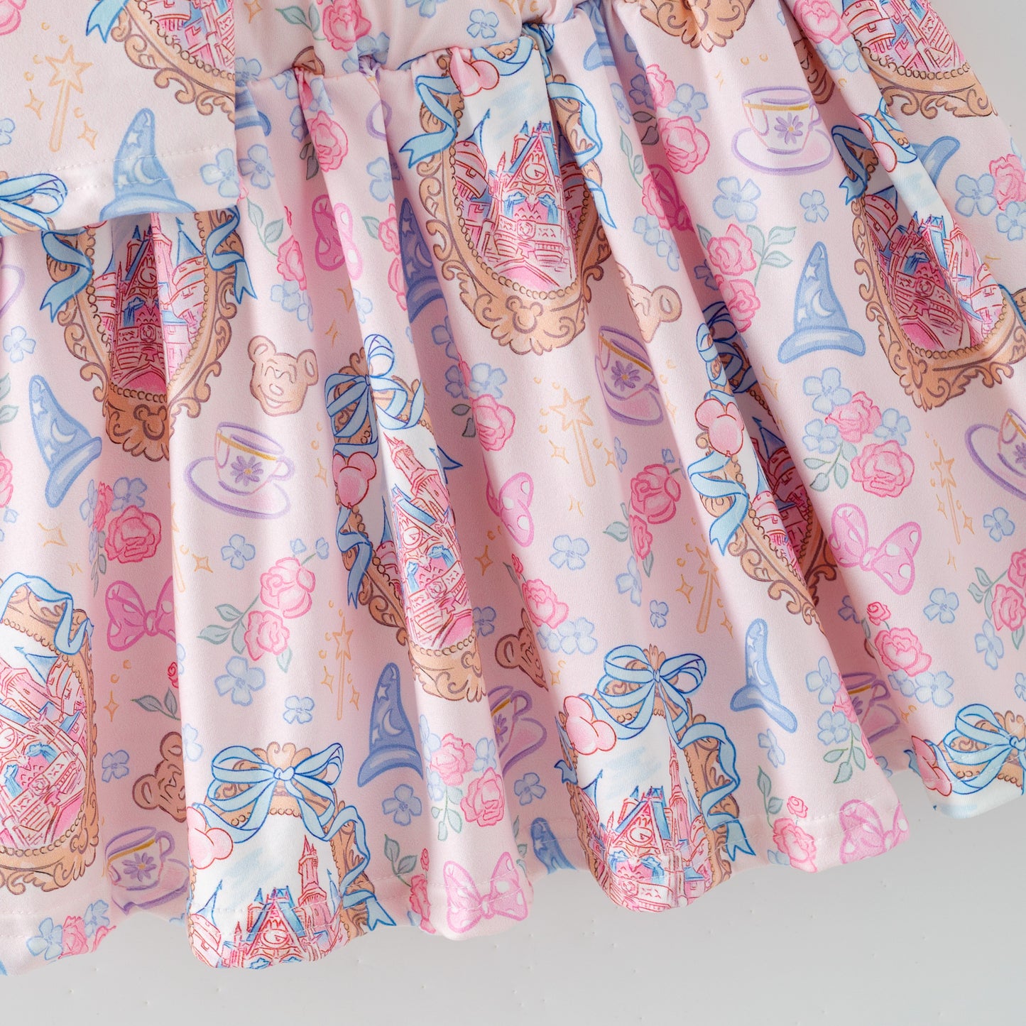 Girls Summer Cartoon Cute Castel Printed Party Outfits