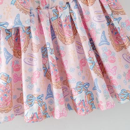 Girls Summer Cartoon Cute Castel Printed Party Outfits