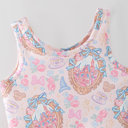 Girls Summer Cartoon Cute Castel Printed Party Outfits