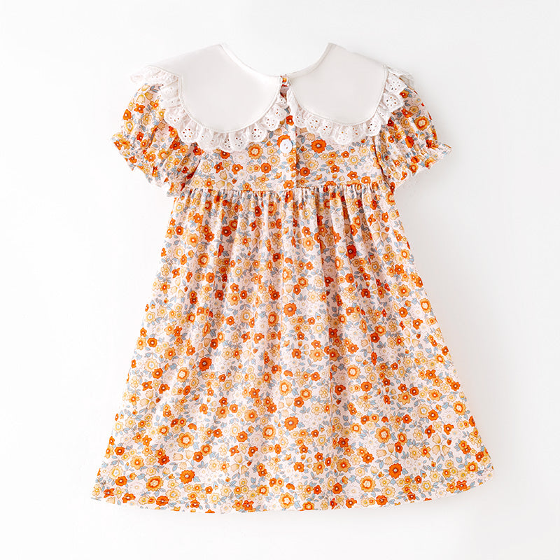 Thanksgiving Girls Smocked Outfit Set – Pumpkin Floral Embroidery Floral Sibling Collection