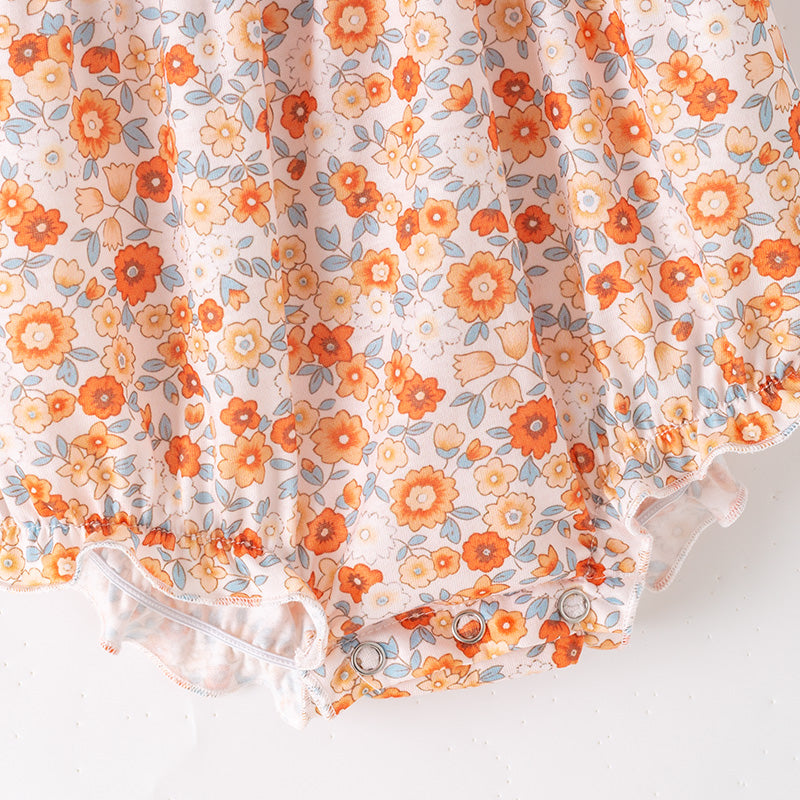 Thanksgiving Girls Smocked Outfit Set – Pumpkin Floral Embroidery Floral Sibling Collection