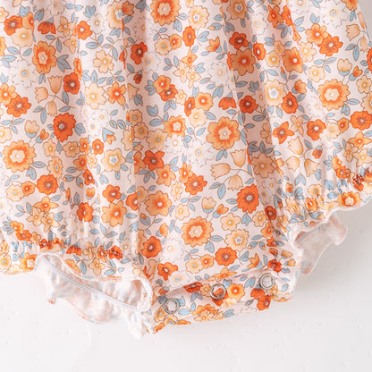Thanksgiving Girls Smocked Outfit Set – Pumpkin Floral Embroidery Floral Sibling Collection