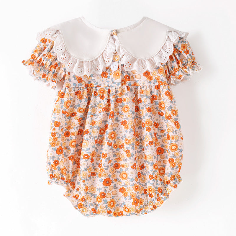 Thanksgiving Girls Smocked Outfit Set – Pumpkin Floral Embroidery Floral Sibling Collection