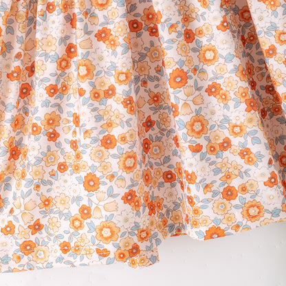Thanksgiving Girls Smocked Outfit Set – Pumpkin Floral Embroidery Floral Sibling Collection