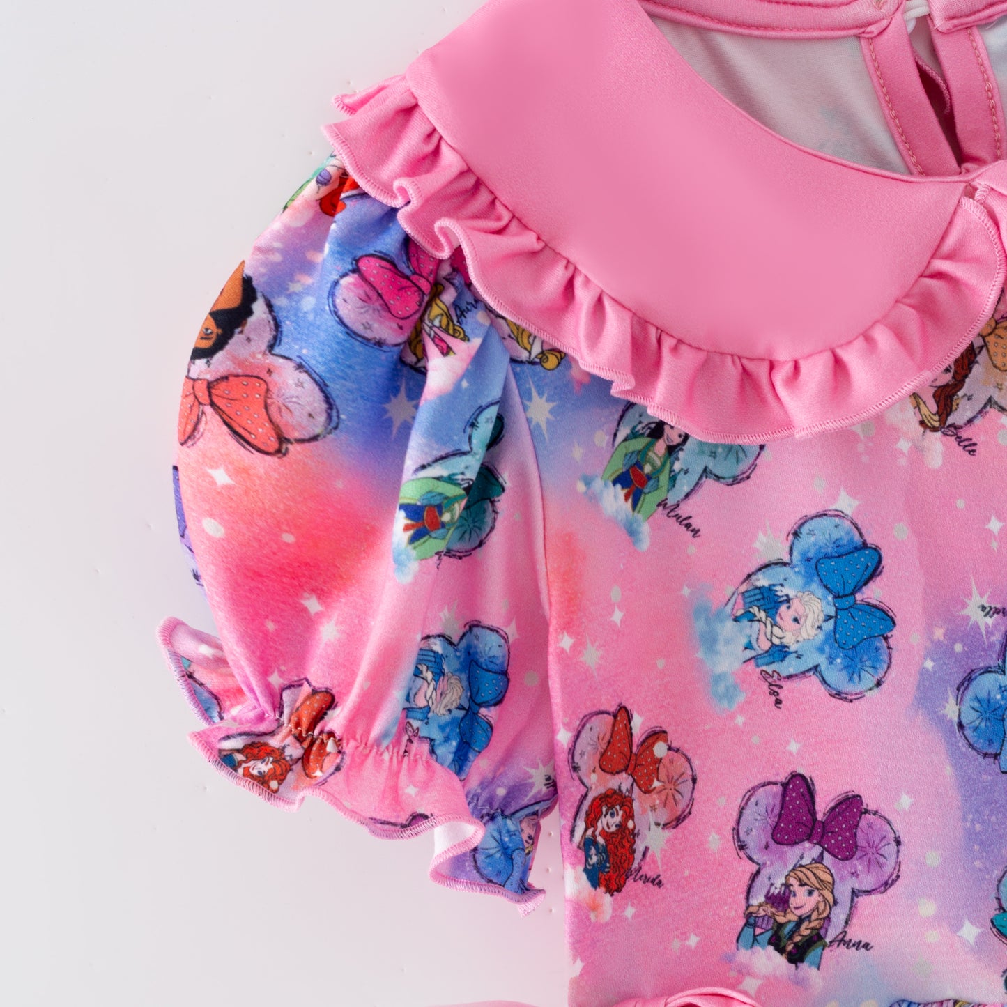 Princess Character Printed Pink Bow Ruffled Twirl Dress For Girls