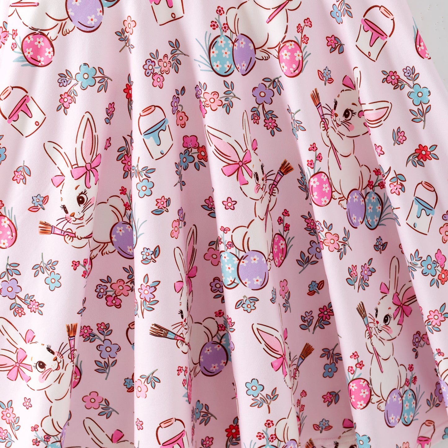Girls Easter Bunny Colorful Eggs Print Twirl Dress