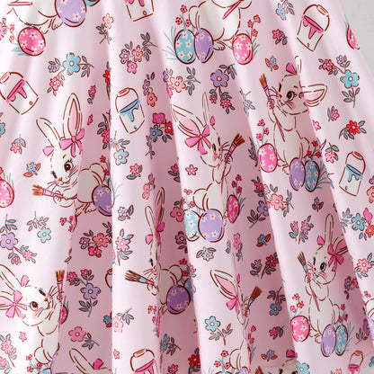 Girls Easter Bunny Colorful Eggs Print Twirl Dress