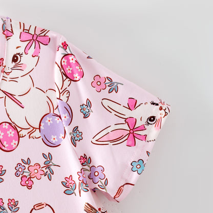 Girls Easter Bunny Colorful Eggs Print Twirl Dress