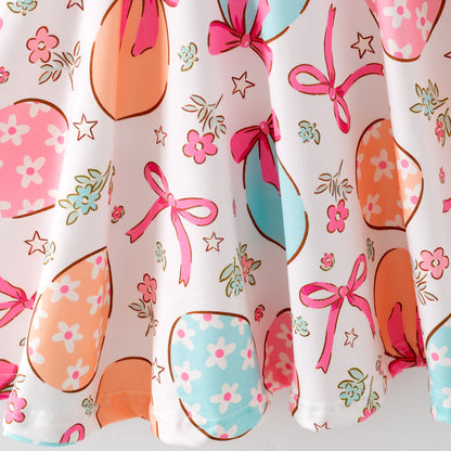 Girls Easter Bunny Colorful Eggs Print Twirl Dress