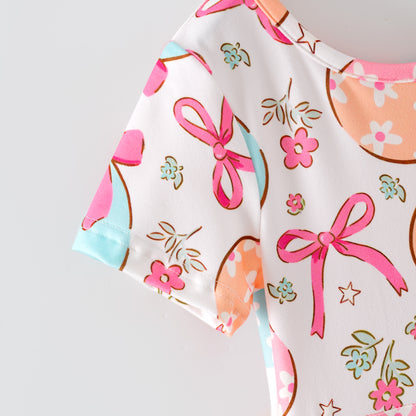 Girls Easter Bunny Colorful Eggs Print Twirl Dress