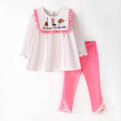 Kids Western Embroidered Outfit Set – Guitar, Boots & Cowboy Hat Design