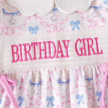 Girls Summer Fall BRITHDAY GIRL Embroidered Smock Dress