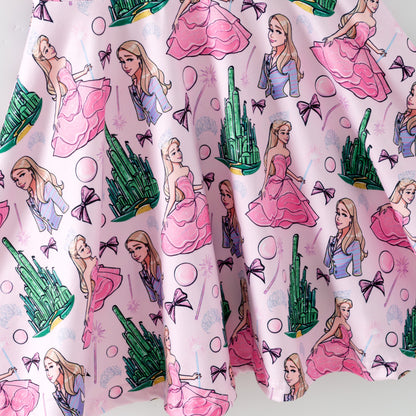Summer Pink Princess Castle Printed Twirl Dress