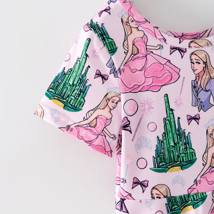 Summer Pink Princess Castle Printed Twirl Dress