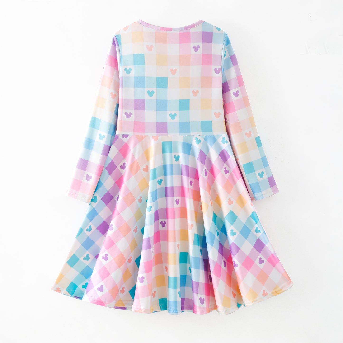 Spring Summer Colorful Plaid Twirl Dress For Girls