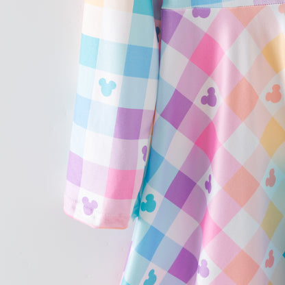 Spring Summer Colorful Plaid Twirl Dress For Girls