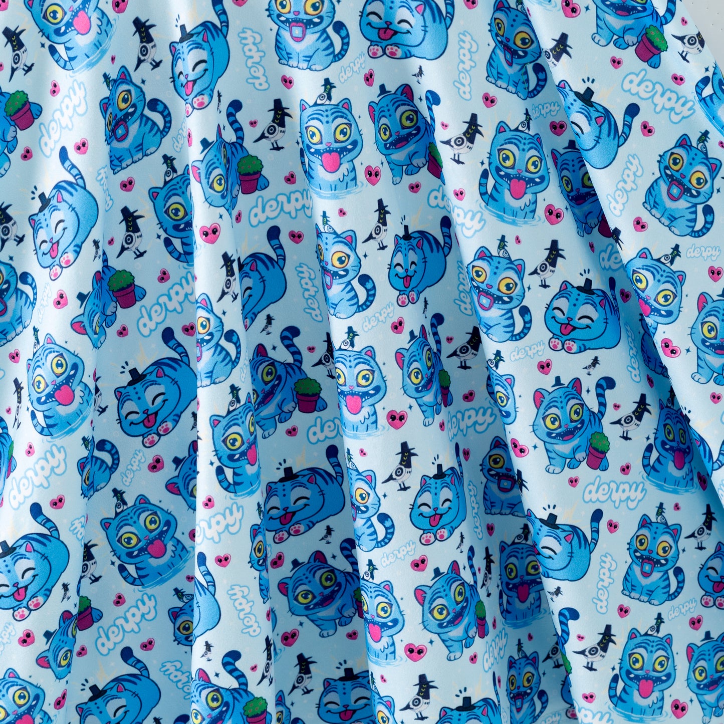 Summer Blue Cartoon Character Printed Twirl Dress