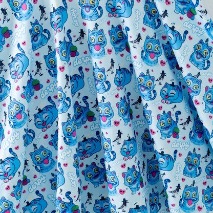 Summer Blue Cartoon Character Printed Twirl Dress